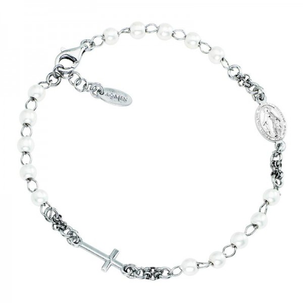 Comprar Pulsera Rosario Amen en plata y perlas mujer BROBB3