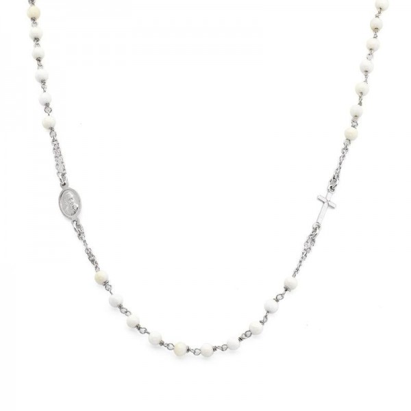 Buy Amen Silver Rosary Necklace with pearls for ladies CROBB3